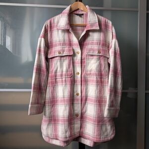 Plaid Shacket Jacket - Pink & Cream